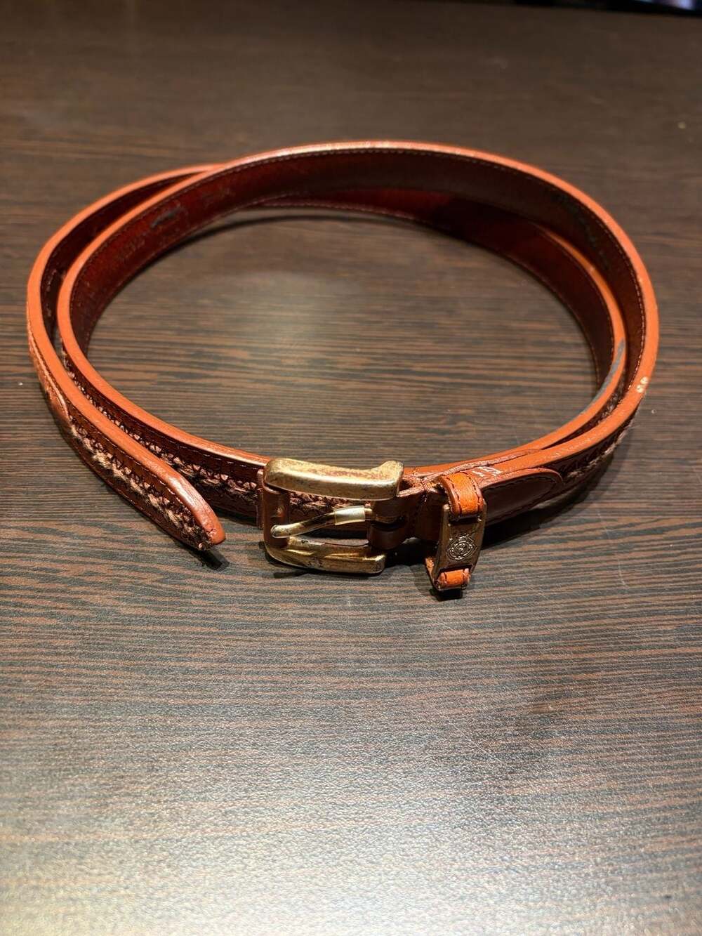 Liz Claiborne 1998 Leather Belt Size 3 Brown Woven Brass Hardware vintage